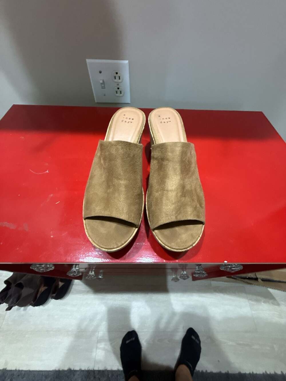 A New Day Brown Suede Open-Toe Wedge Mules
